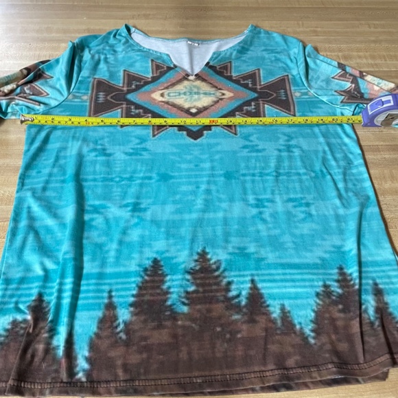 Women's M Aztec Print Tunic Pullover. Scoop/V-Neck, Western, Boho, Geometrical - Picture 5 of 6